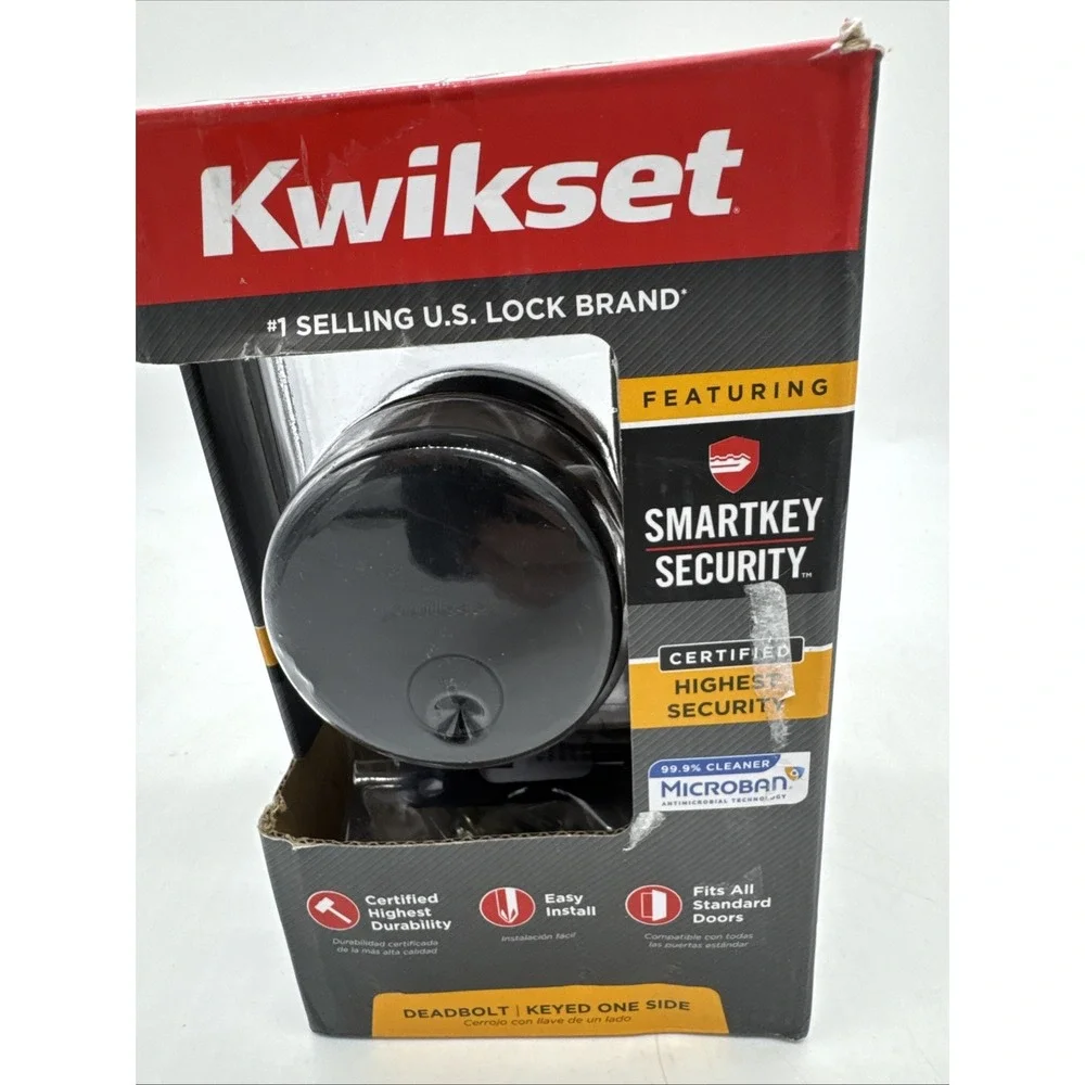 Kwikset  matte  Black Round Single Cylinder Deadbolt 92580-020‎ low profile
